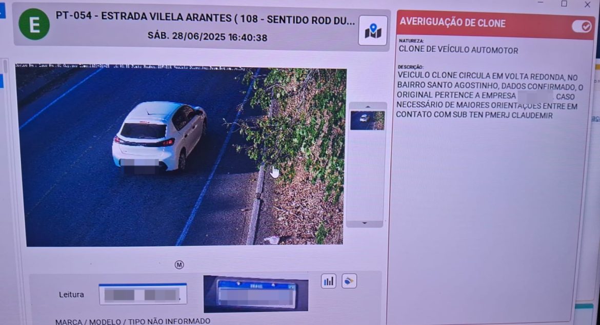 câmeras de leitura de placas auxiliam na apreensão de carro com suspeita de clonagem em volta redonda divulgaÇÃo semop