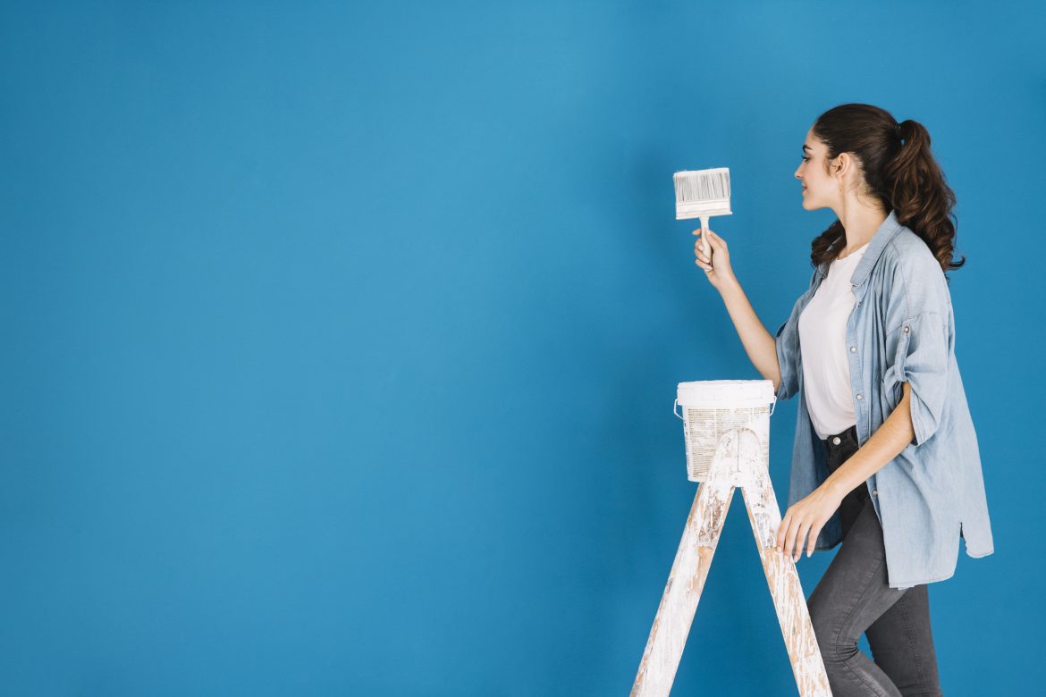 conceito de pintura com mulher na escada